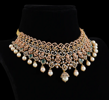 Diamond Emerald Pearl Choker