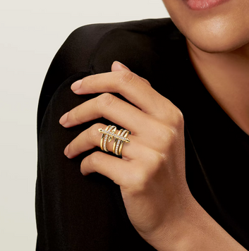 Five-row Ring in Gold with Diamonds