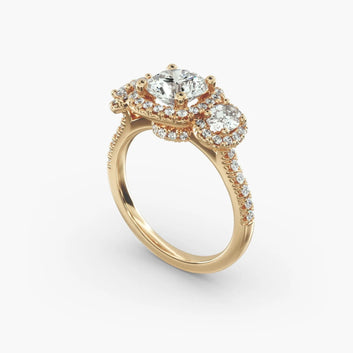 Three-Stone Oval Halo Diamond Engagement Ring