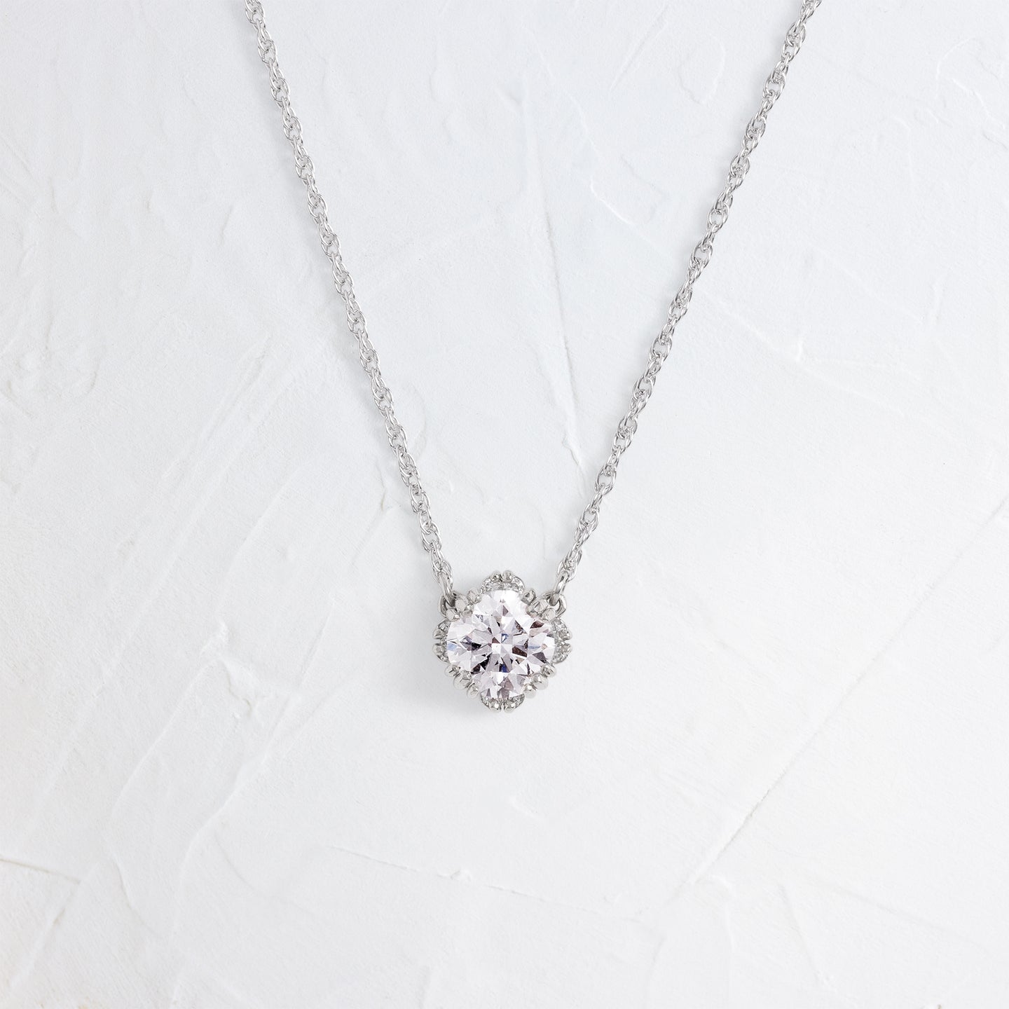 Threaded Necklace with Halo, 0.52ct. Round Cut