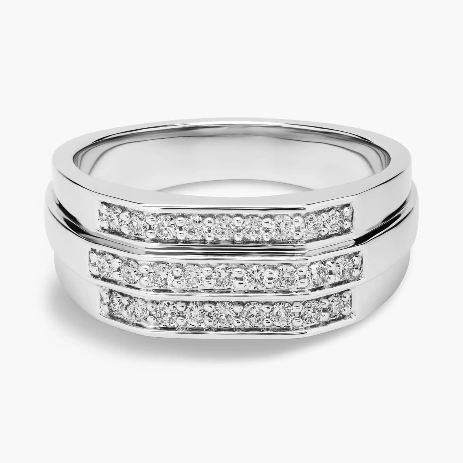 Triple Row Diamond Men's Ring in 14k White Gold (1/2 ct. tw.)