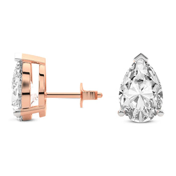 Pear Shape Lab Diamond Stud Earrings – Three Prong Setting