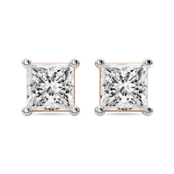 Princess Cut Lab Diamond Stud Earrings – Classic Four Prong Setting