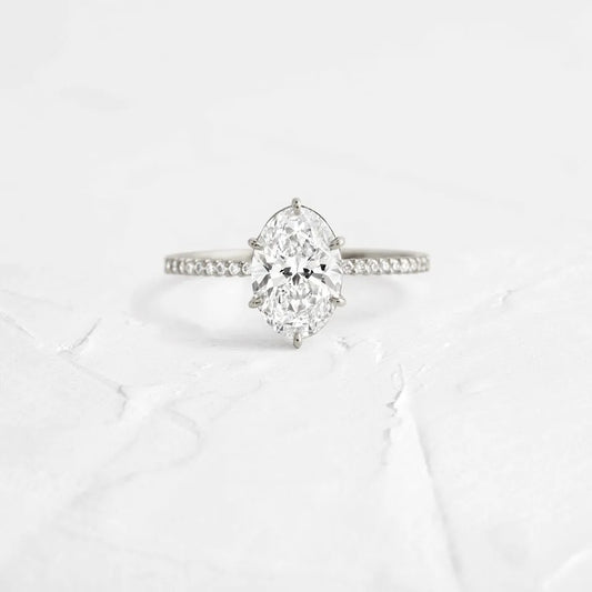 Whisper Ring with Pave Band, Oval Cut
